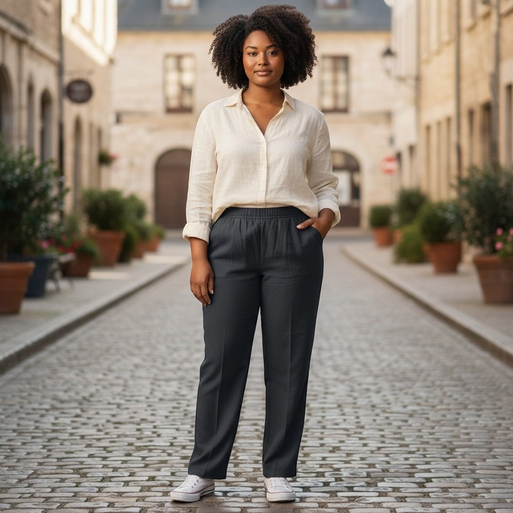 Lauren Ralph Lauren Pants Wms 3X Black Ribbed Cotton Pull On Casual Minimalist‎